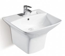 Bathroom Wall Mount Sink Ceramic Wall Hung Basin With Half Pedestal