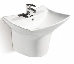 Bathroom Wall Mount Sink Ceramic Wall Hung Basin With Half Pedestal