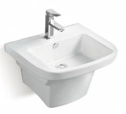 Bathroom Wall Mount Sink Ceramic Wall Hung Basin With Half Pedestal