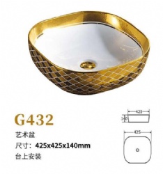 G432 Ceramic Art Sink Bathroom Gold Wash Basin With Flower Decor Wall Mounted Corner Unique Pedestal