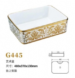 G445 Ceramic Art Sink Bathroom Gold Wash Basin With Flower Decor Wall Mounted Corner Unique Pedestal