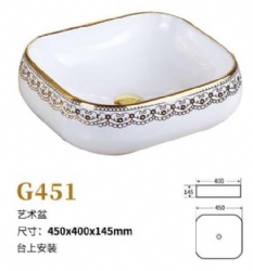 G451 Ceramic Art Sink Bathroom Gold Wash Basin With Flower Decor Wall Mounted Corner Unique Pedestal