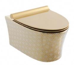 Modern Bathroom Ceramic Matt GOLD Rimless Wall Hung Toilet Back To Wall UF Seat Cover Toilet Price