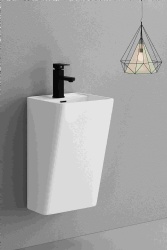 Samiyah sanitaryware Rectangular half pedestal basin white wall-hung sink square hand wash bowl for project