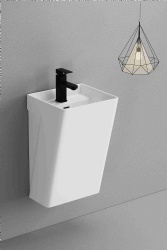 Samiyah sanitaryware Rectangular half pedestal basin white wall-hung sink square hand wash bowl for project